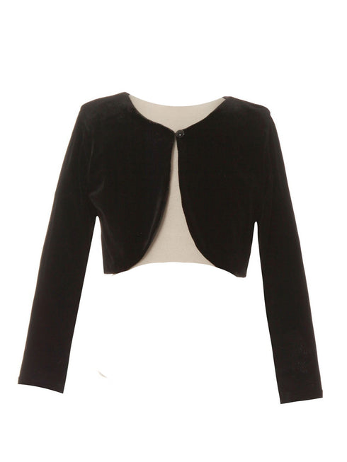 Crayon Kids Girls Long Sleeve One Button Velvet Bolero Sweater 8-14 - SophiasStyle.com
